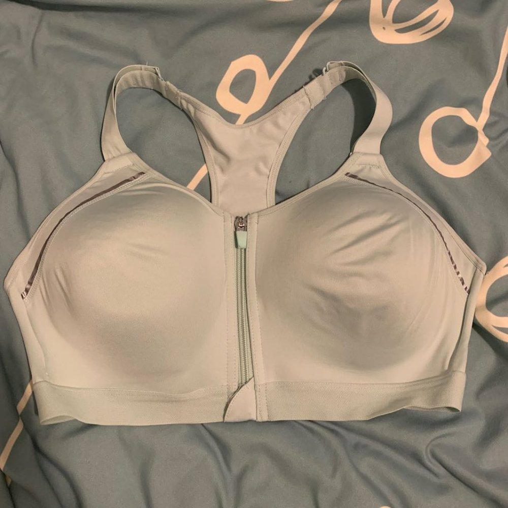 Layer 8 Sports Bra High Support Front Zip Racerback XL Pastel Green